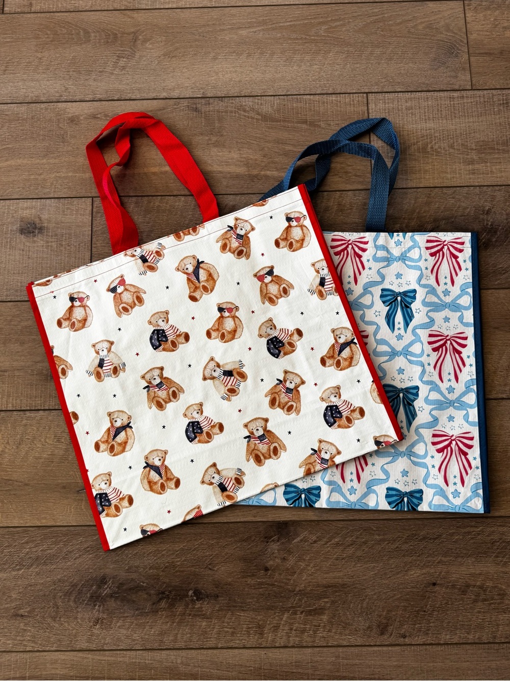 Homegoods TJMaxx Marshalls Patriotic American Teddy Bear & Bow Print Bags NWOT